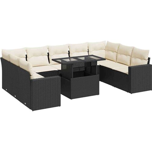 VidaXL 10-dijelni set vrtnih sofa s jastucima crni od poliratana Slike