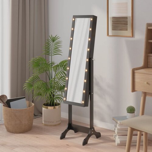vidaXL Prostostoječe ogledalo z LED lučkami črno 34x37x146 cm Cene
