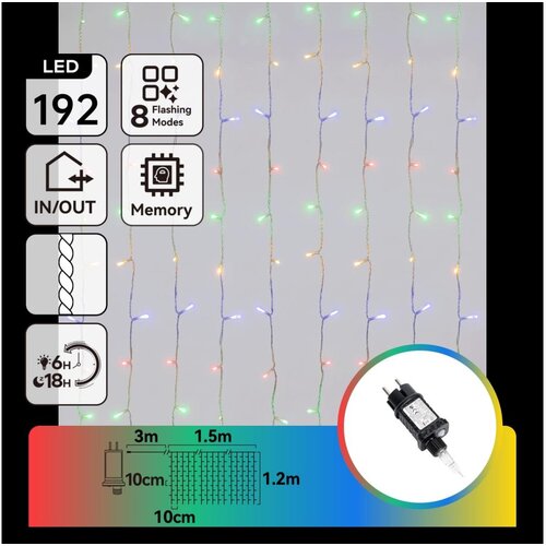 Aigostar LED spoljni božićni niz 192xLED/8 funkcija 4,5x1,2m IP44 vi&amp;scaron;ebojno Slike