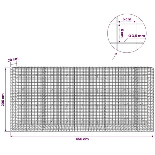  Gabion s žicom debljine 3 5 mm i mrežom 5x5 cm 450x20x200 cm - 20 cm 200 cm 450 cm Slike