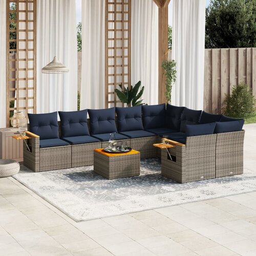 vidaXL 10-dijelni set vrtnih sofa od poliratana s jastucima sivi Cijene