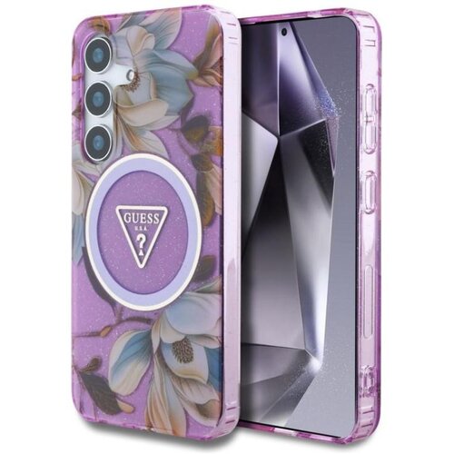 Guess Silikonski ovitek za Samsung Galaxy S25 5G, MagSafe, Flowers Triangle Slike