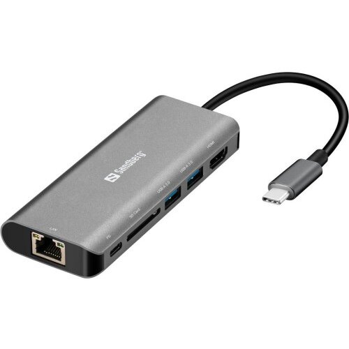 Sandberg USB-C hub razdelilnik, 6-v-1 100W PD, HDMI, LAN, 2x SD, 2x USB-A Slike