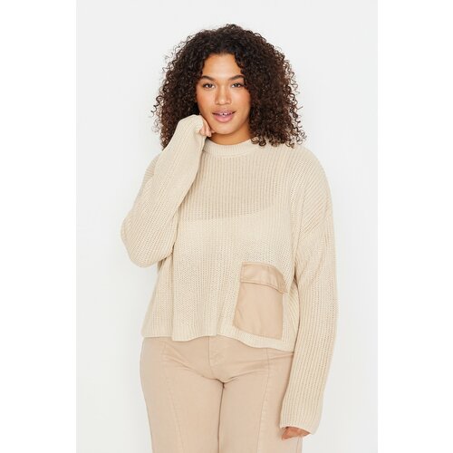 Trendyol Curve Plus Size Sweater - Beige - Relaxed fit Cene
