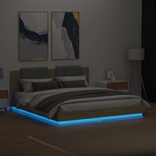  Okvir kreveta s uzglavljem LED boja hrasta sonome 200 x 200 cm Slike