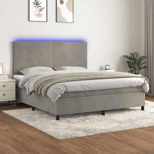 The Living Store Box spring postelja z vzmetnico LED svetlo siva 160x200cm žamet - Box Spring Postelja, (21491274) Slike