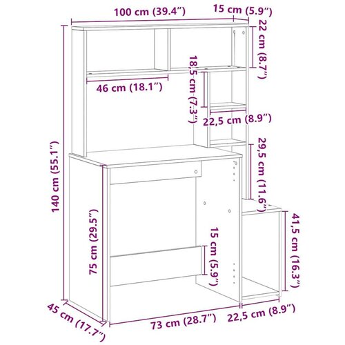 vidaXL Pisalna miza s policami betonsko siva 100x45x140 cm inž. les Cene
