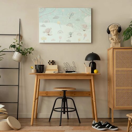  Slika - Sky with Balloons - Balloons in Subdued Colors Flying in the Sky Among Clouds Rainbows and Stars 90x60 Na talijanskom pl Slike