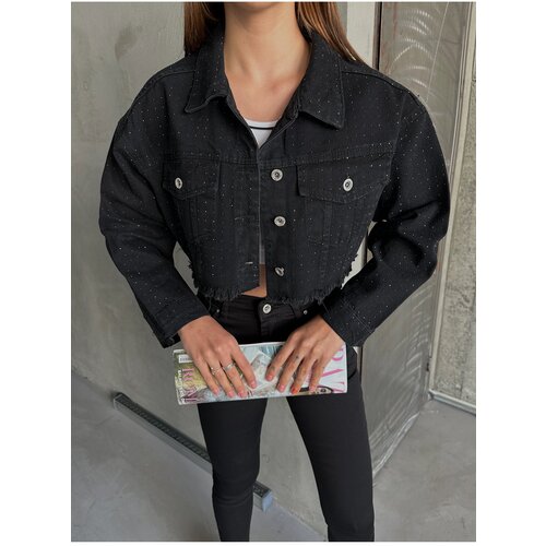 Laluvia Black Strass Stone Jean Jacket Slike
