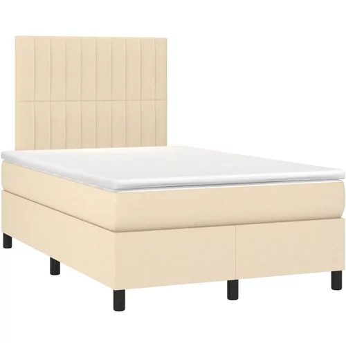 vidaXL Box spring postelja z vzmetnico krem 120x190 cm blago, (21111752)