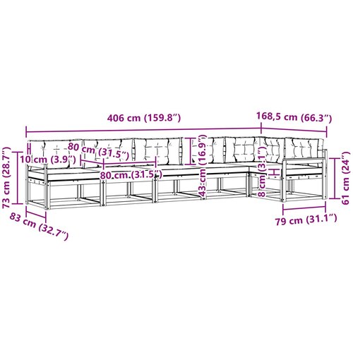  Set vanjskih sofa 6 kom. Prirodna i krem Smeđa 406 x 168,5 x 73 cm Slike