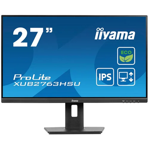 Iiyama ProLite monitor ECO XUB2763HSU-B1 27 nastavljiv po višini, IPS, Full HD, črn, ultra tanek okvir, HDMI, Display Port, USB Hub z energijskim raz