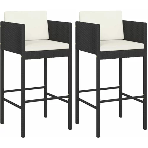 vidaXL Barski stolčki 2 kosa z blazinami črni poli ratan, (20624412)