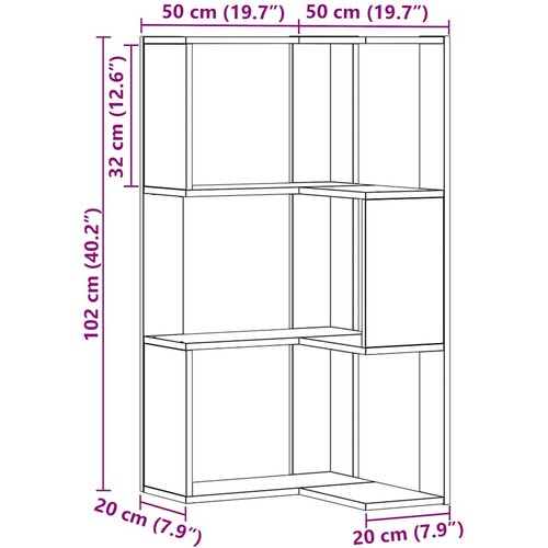  Kutni regal z knjige 3 razine artisian hrast 50x50x102cm drveni Slike