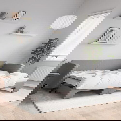 VidaXL Izvlečna dnevna postelja svetlo siva 90x200 cm blago Slike