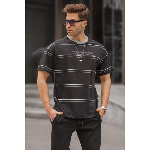Madmext Crew Neck Black Striped Comfort Fit Men's T-Shirt 6063 Cene