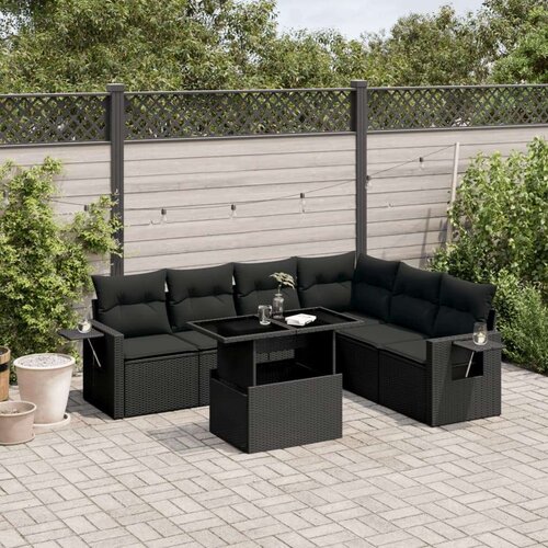 VidaXL 7-dijelni set vrtnih sofa od poliratana s jastucima crni Slike