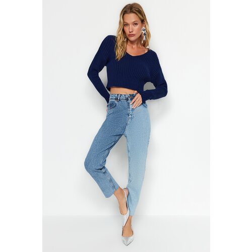 Trendyol Blue Color Block High Waist Mom Jeans Cene