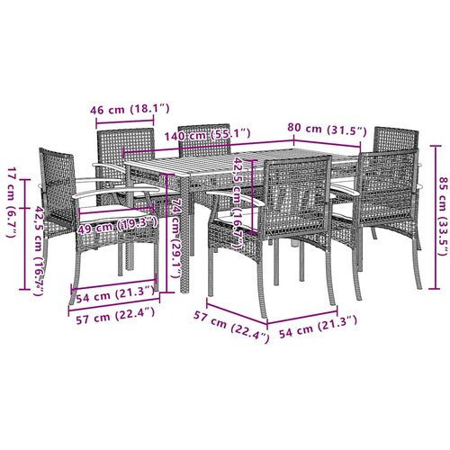  7-dijelni vrtni blagovaonski set od poliratana s jastucima bež 140 cm table length Slike