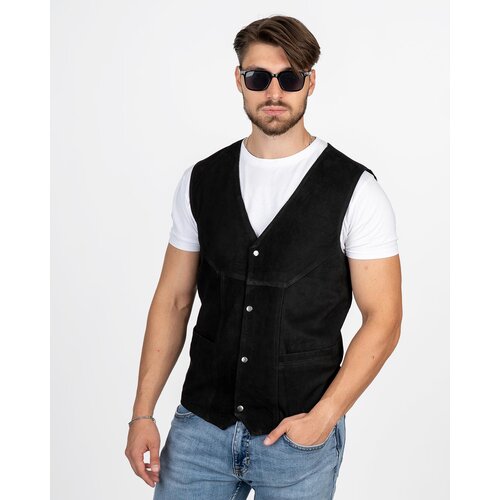 La Force Fashion Kožni prsluk Vest-V - Crna Slike