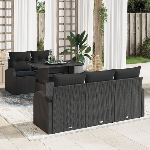 VidaXL 6-dijelni set vrtnih sofa s jastučićima crni poli rattan Slike