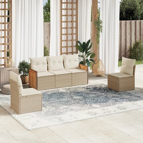 VidaXL 5-dijelni vrtni set sofa s jastucima bež od poliratana Slike
