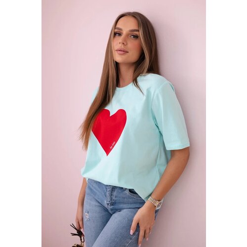 Kesi Cotton blouse with mint heart print Cijene