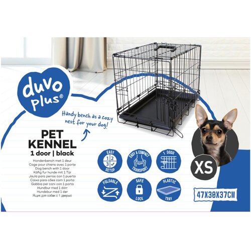 Duvoplus kavez za pse, 1 vrata, plastično dno, 47x30x37cm, crni Slike