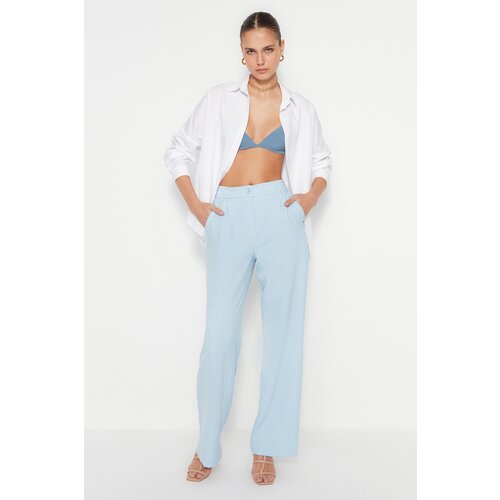 Trendyol Light Blue High Waist Wide Leg/Wide Legs Pleated Woven Pants Slike