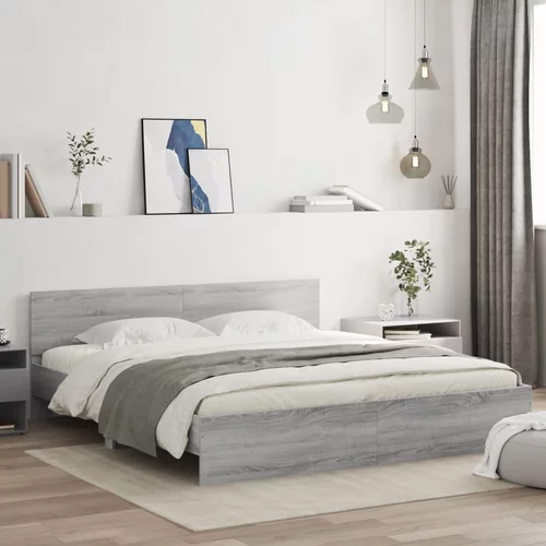  Okvir kreveta s uzglavljem siva boja hrasta 200x200 cm