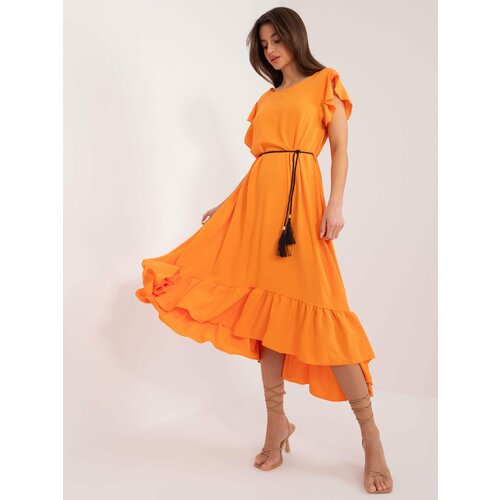 Fashion Hunters Light orange asymmetrical dress with ruffles Slike