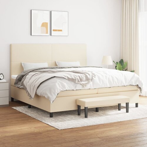  Krevet s oprugama i madracem krem 200 x 200 cm od tkanine Slike