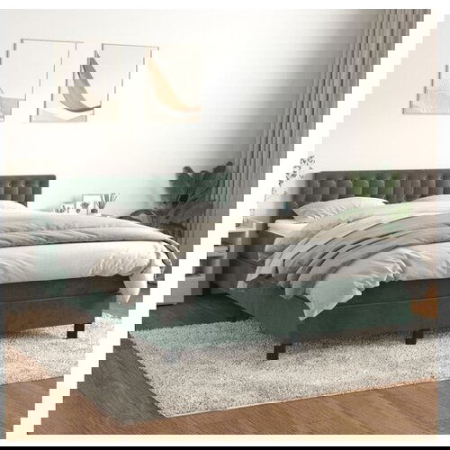 VidaXL Box spring postelja z vzmetnico temno zelena 140x200 Slike