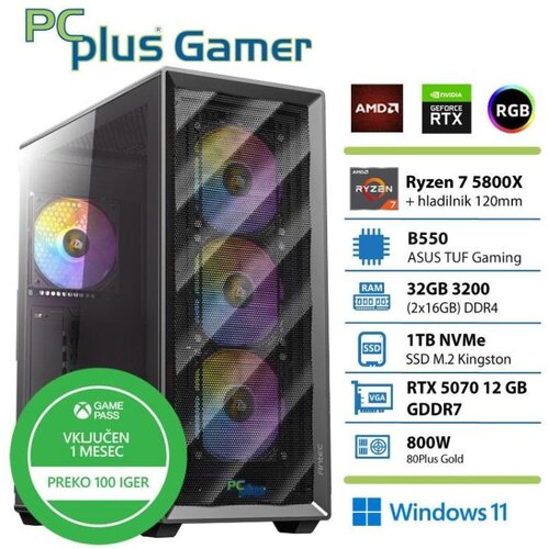 PCPLUS Namizni računalnik Gamer Ryzen 7 5800X 32GB 1TB SSD RTX 5070 12GB, Windows 11 Home + Xbox GP Slike