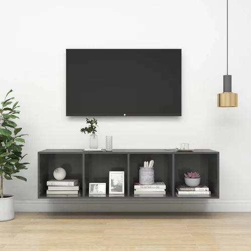 vidaXL Zidni TV ormarić visoki sjaj sivi 37x 37x142,5 cm od iverice