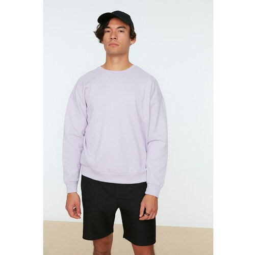 Trendyol Lilac Mens Oversize Fit Crew Neck Long Sleeve Back Printed Sweatshirt Slike