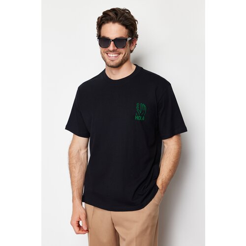 Trendyol men's black relaxed 100% cotton t-shirt Cene