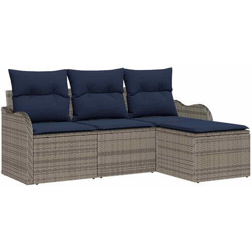 vidaXL Vrtna sedežna garnitura z blazino 4 pcs Siva Poly ratan, (5000063265) Cene