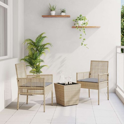  Set od 3 komada za vrt s jastučićima bež poly rattan Slike