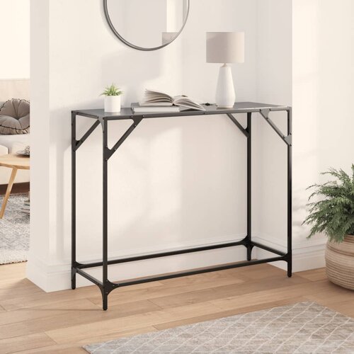  Konzolni stol s crnom staklenom povr&scaron;inom 98x35x81 cm čelični Cene