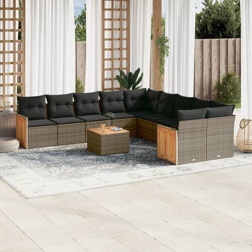 vidaXL 11-dijelni set vrtnih sofa od poliratana s jastucima sivi Cijene