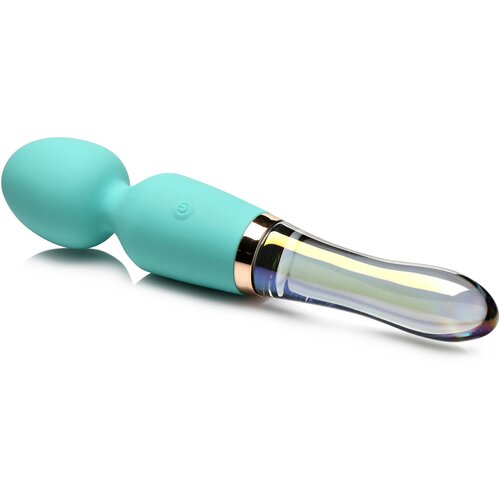 Prisms Vibra-Glass 10X Turquoise Dual Ended Silicone/Glass Wand Teal Cene