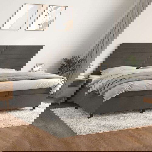  Box spring postelja z vzmetnico temno siva 200x200 cm žamet, (20727255) Cene