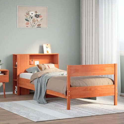 VidaXL Krevet s regalom za knjige bez madraca 75 x 190 cm od borovine Slike