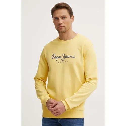 PepeJeans Bombažen pulover SAUL CREW moški, rumena barva, PM582702