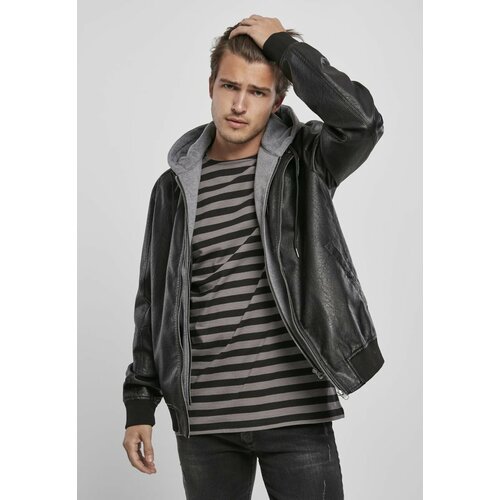 Urban Classics fleece hooded fake leather jacket black/grey Cene
