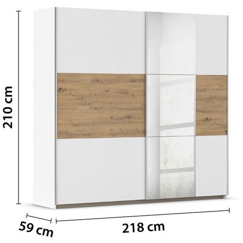 XXXL omara z drsnimi vrati foster, bela, hrast, ogledalo, 218 cm Slike