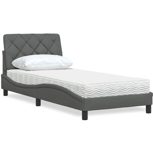 VidaXL Postelja z vzmetnico temno siva 90x200 cm blago Slike