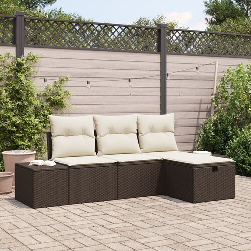 VidaXL Set od 4 dijela vrtnih sofa s jastučićima smeđi poli ratan Slike