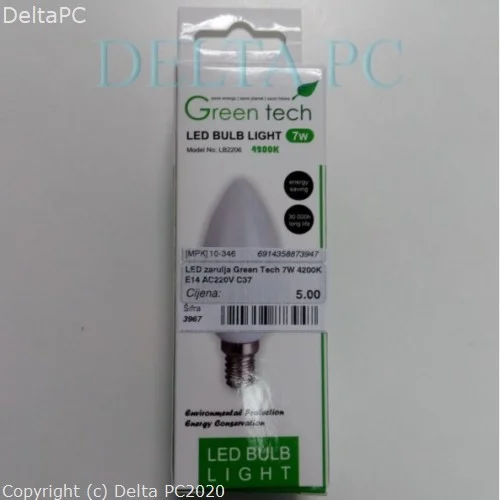  LED zarulja Green Tech 7W 4200K E14 AC220V C37